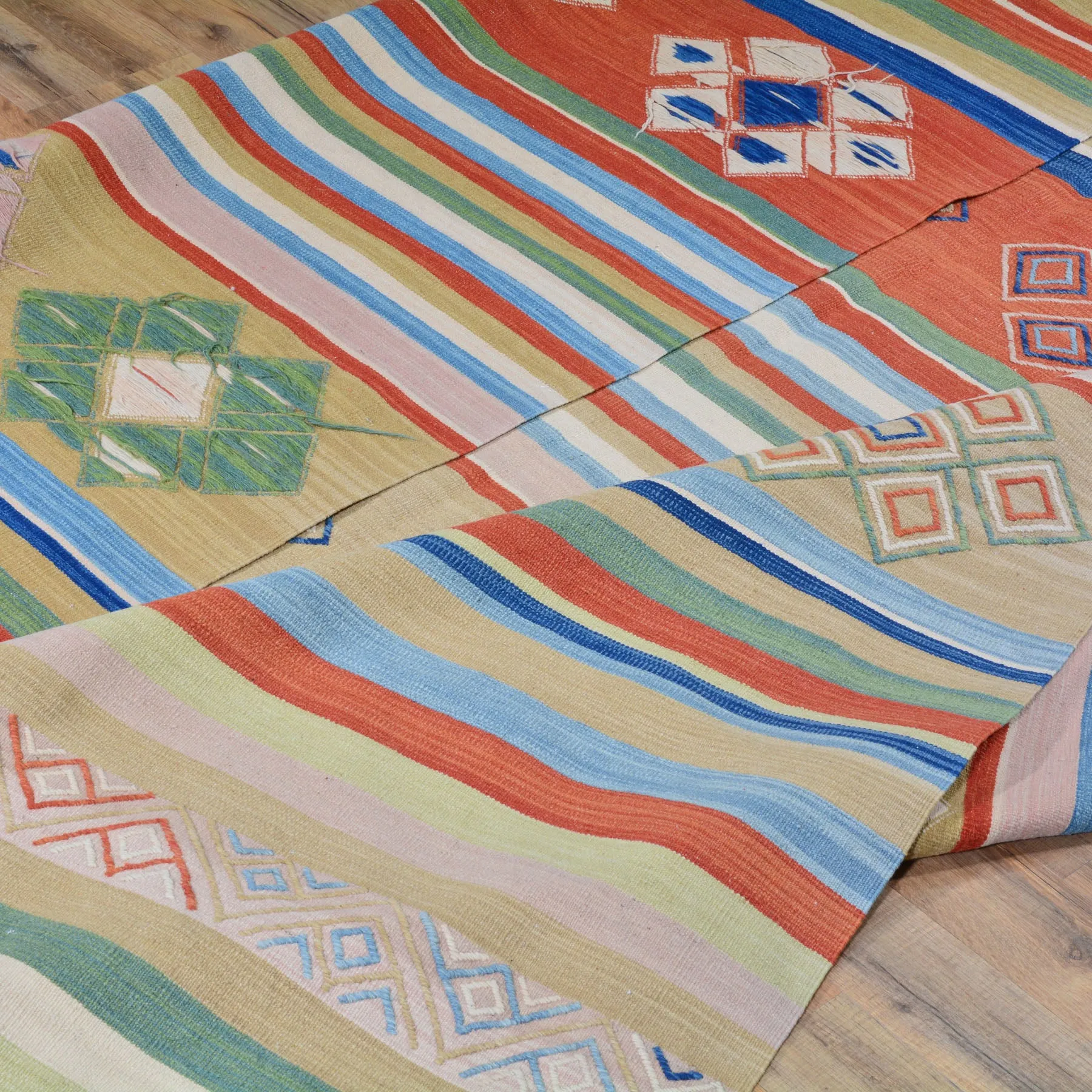 Hand-Woven Oriental Stripes Design Sumak Kilim Handmade Wool (Size 8.3 X 9.11) Cwrsf-6033