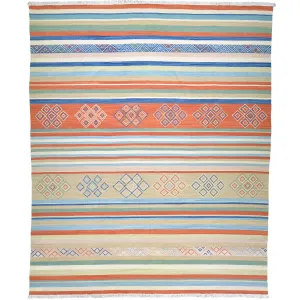 Hand-Woven Oriental Stripes Design Sumak Kilim Handmade Wool (Size 8.3 X 9.11) Cwrsf-6033