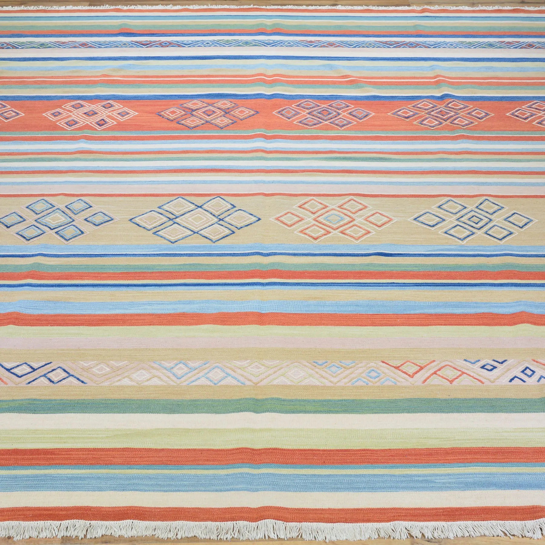 Hand-Woven Oriental Stripes Design Sumak Kilim Handmade Wool (Size 8.3 X 9.11) Cwrsf-6033
