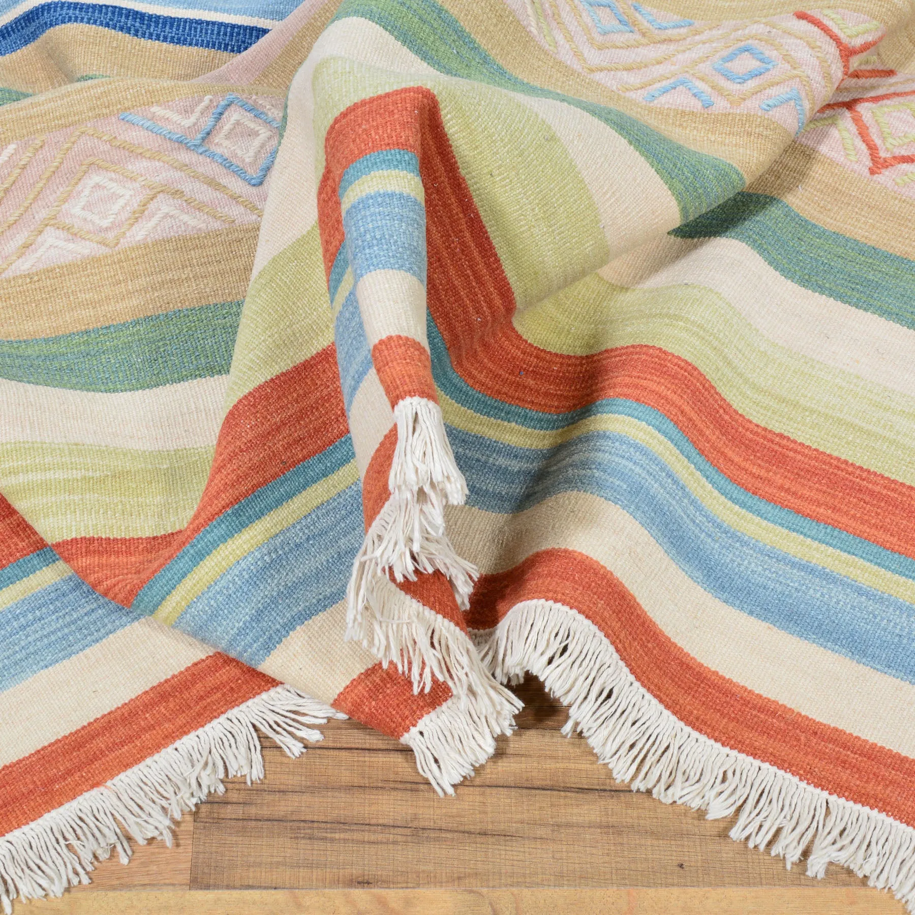 Hand-Woven Oriental Stripes Design Sumak Kilim Handmade Wool (Size 8.3 X 9.11) Cwrsf-6033