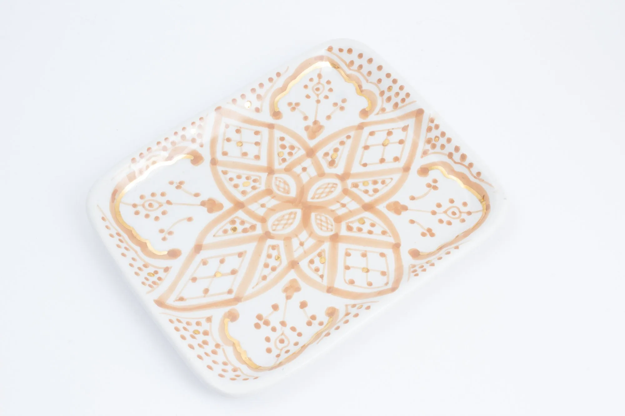 Handmade Nude Zwak Glazed Moroccan Tray with 12K Gold Accent