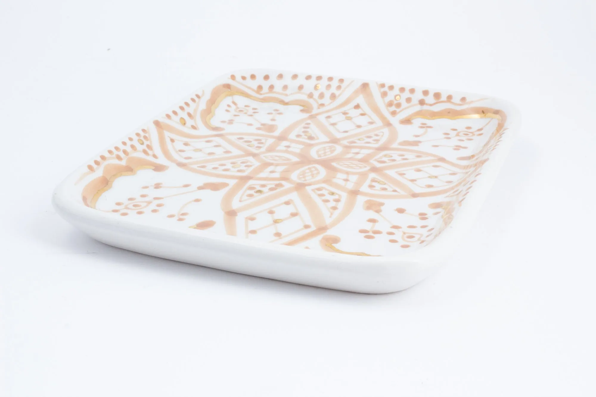 Handmade Nude Zwak Glazed Moroccan Tray with 12K Gold Accent