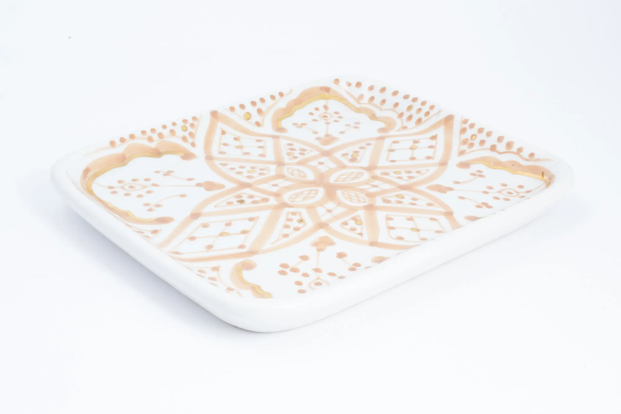 Handmade Nude Zwak Glazed Moroccan Tray with 12K Gold Accent