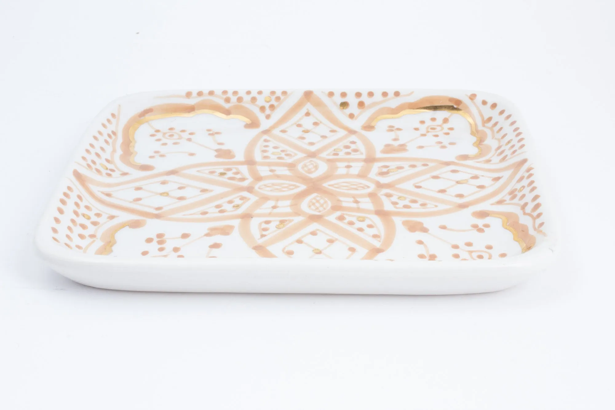 Handmade Nude Zwak Glazed Moroccan Tray with 12K Gold Accent
