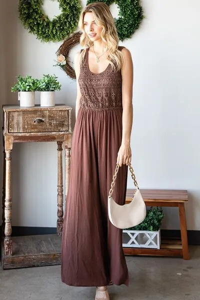 Hazel Blues® |  First Love Tie Back Sleeveless Slit Wide Leg Jumpsuit
