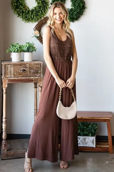 Hazel Blues® |  First Love Tie Back Sleeveless Slit Wide Leg Jumpsuit