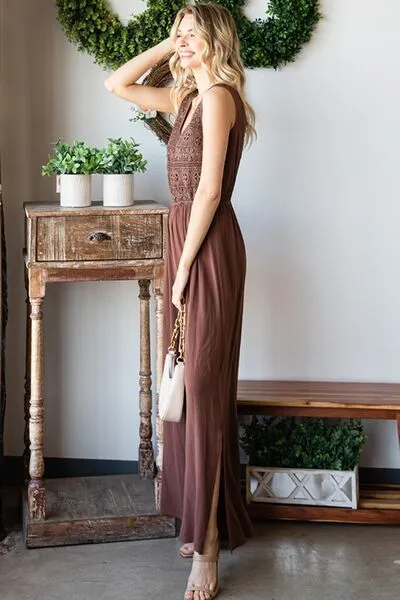Hazel Blues® |  First Love Tie Back Sleeveless Slit Wide Leg Jumpsuit
