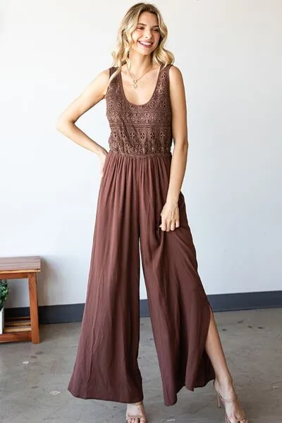 Hazel Blues® |  First Love Tie Back Sleeveless Slit Wide Leg Jumpsuit