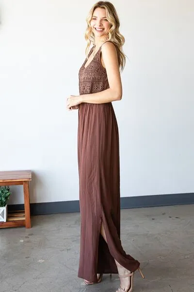 Hazel Blues® |  First Love Tie Back Sleeveless Slit Wide Leg Jumpsuit