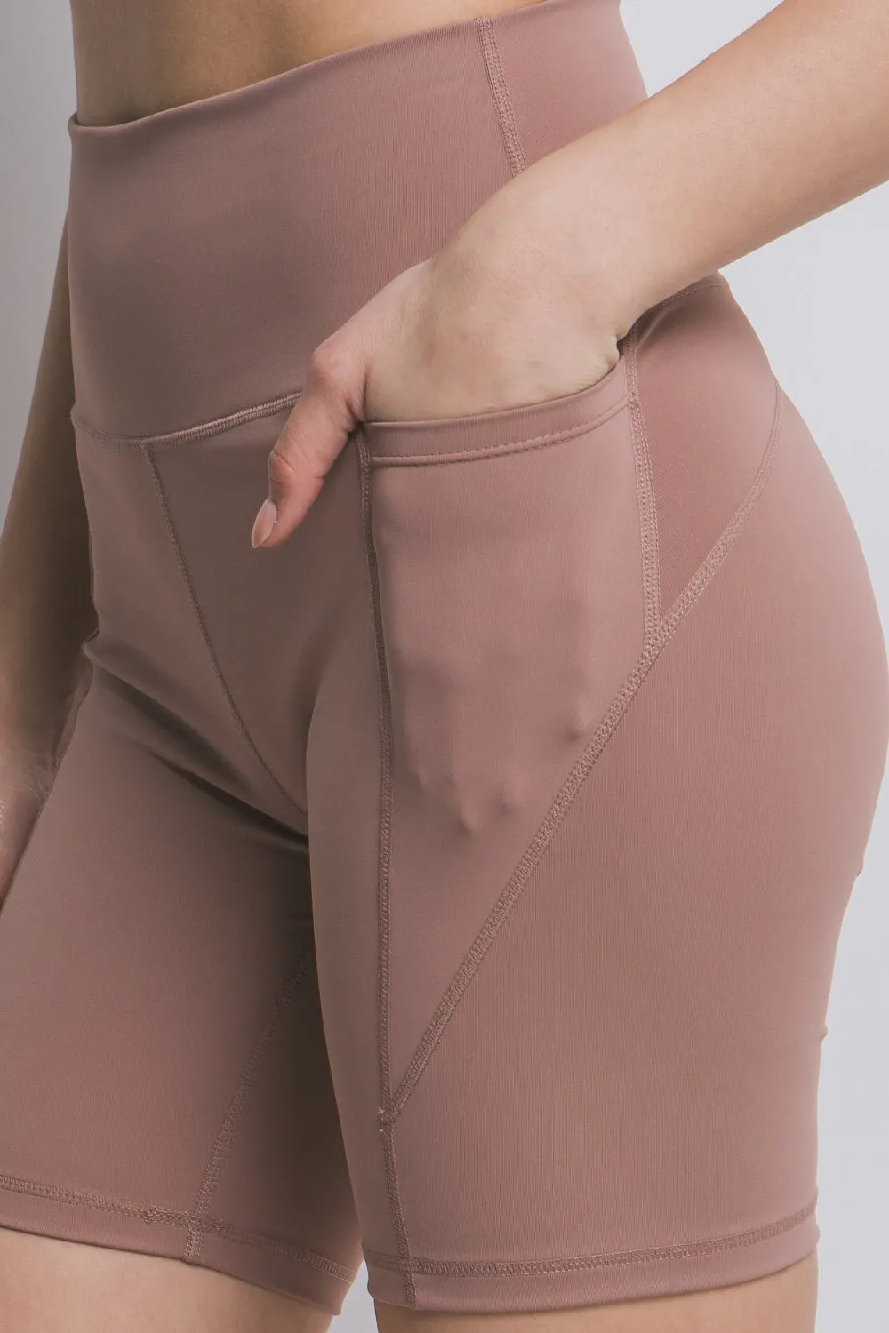 High Waist Active Shorts In Taupe