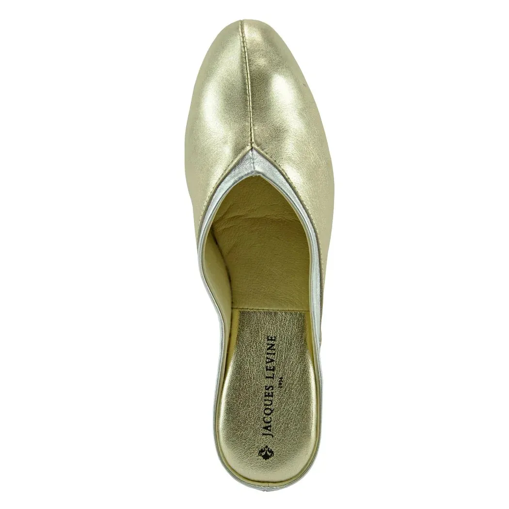 Jacques Levine Metallic Gold Slippers 4640
