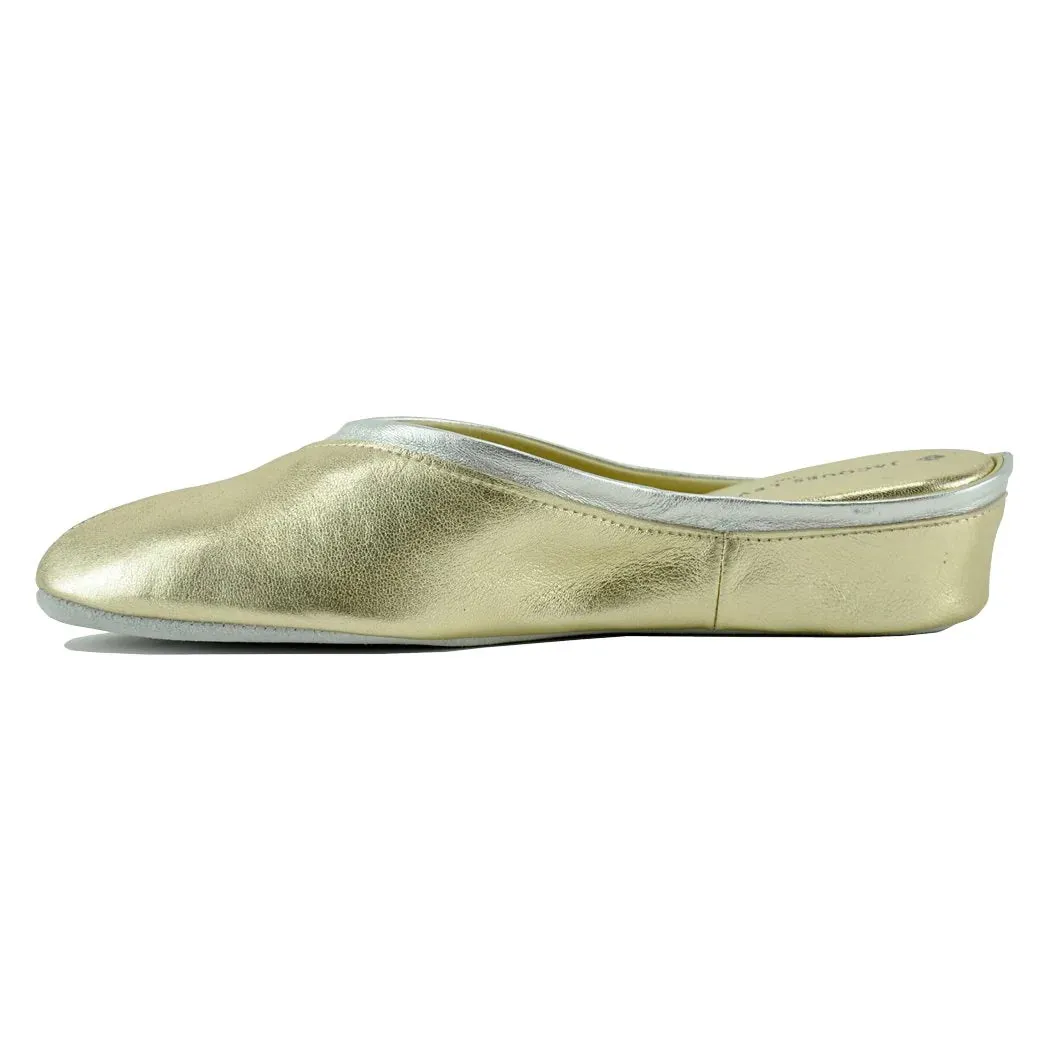 Jacques Levine Metallic Gold Slippers 4640
