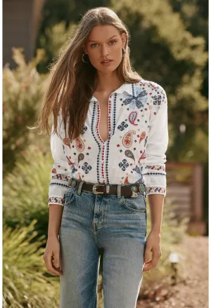 Johnny Was Slim Audrey Embroidered Shirt