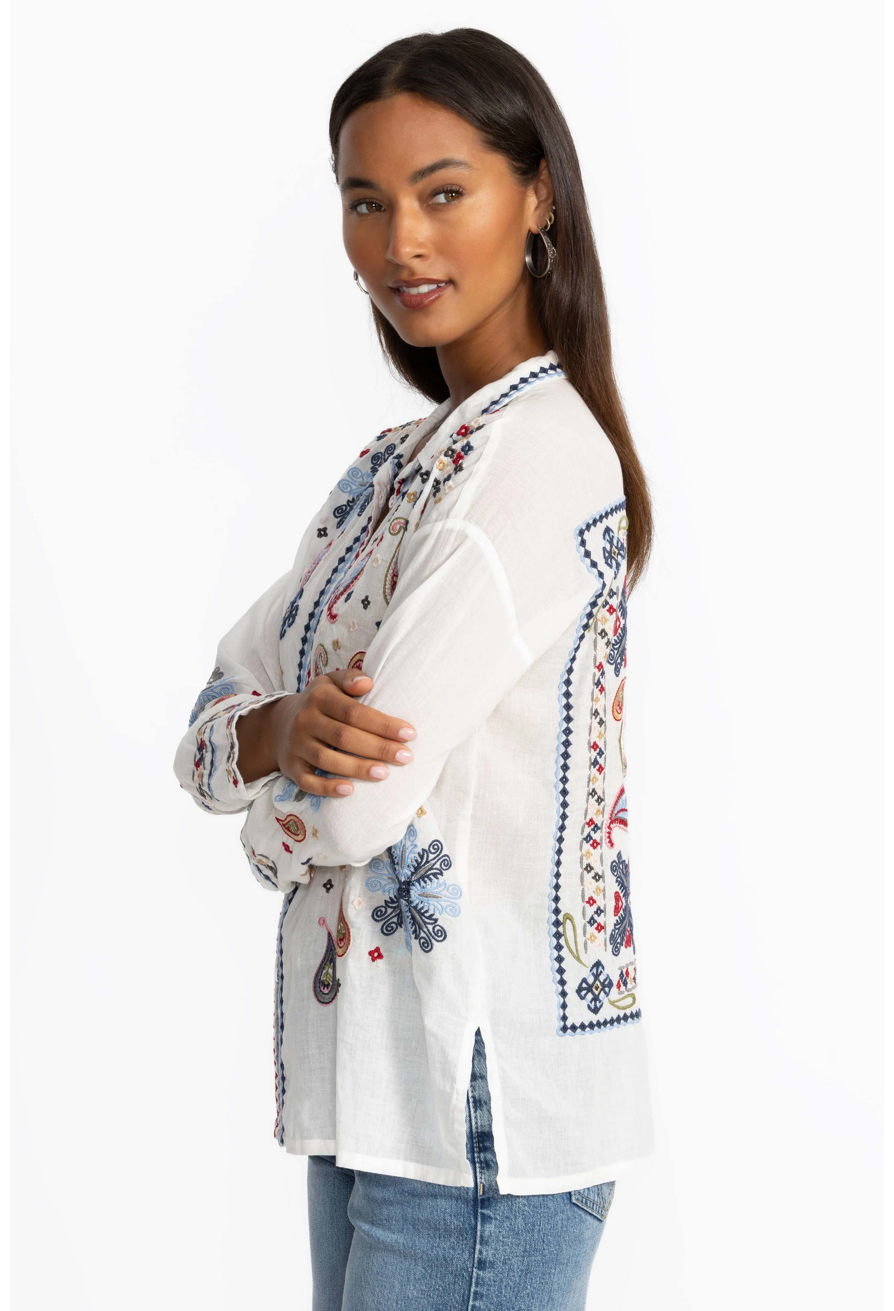 Johnny Was Slim Audrey Embroidered Shirt