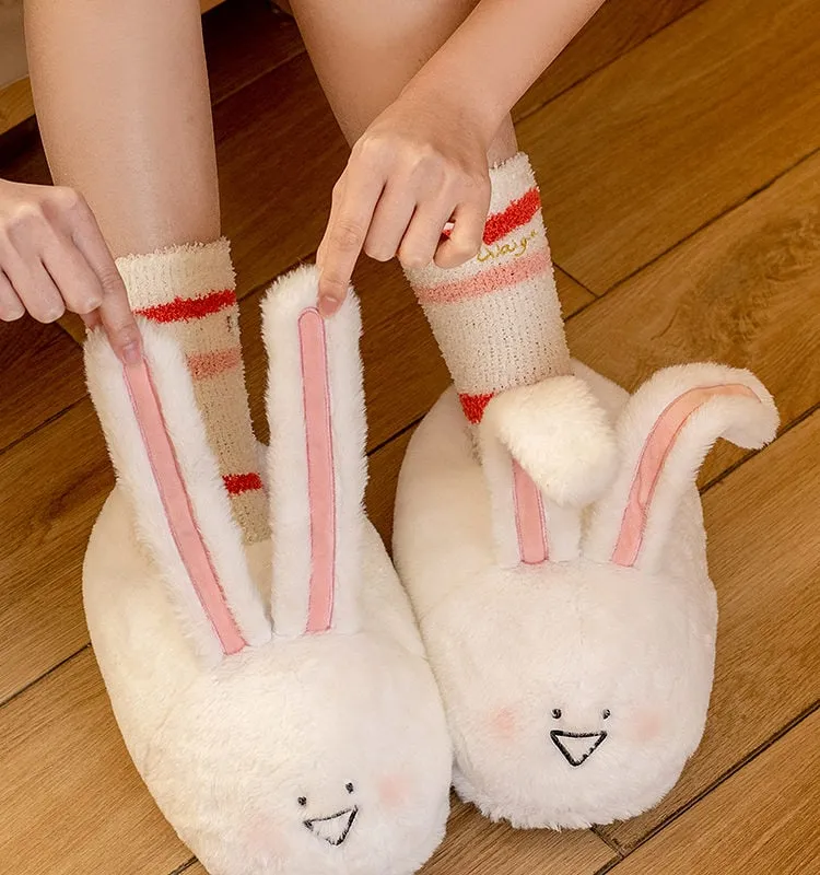 Kawaii White Bunny Plush Cotton Slippers