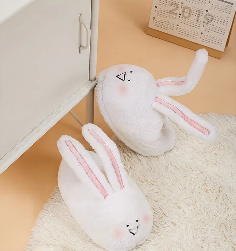 Kawaii White Bunny Plush Cotton Slippers