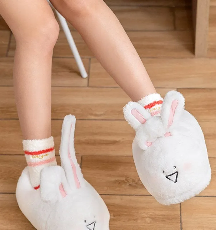 Kawaii White Bunny Plush Cotton Slippers