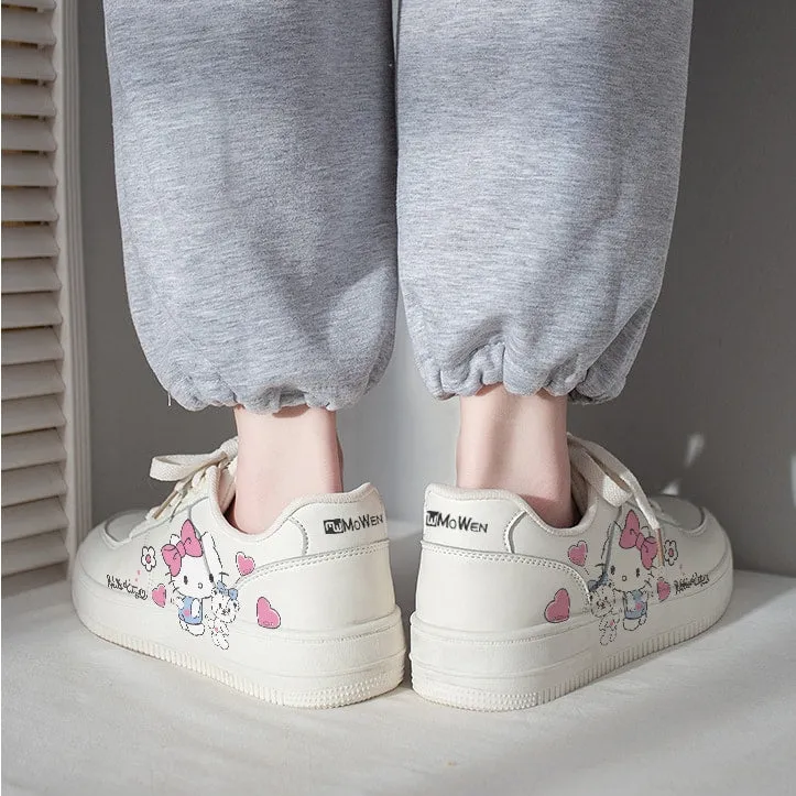 Kawaii White Hello Kitty Print All-match Sneakers