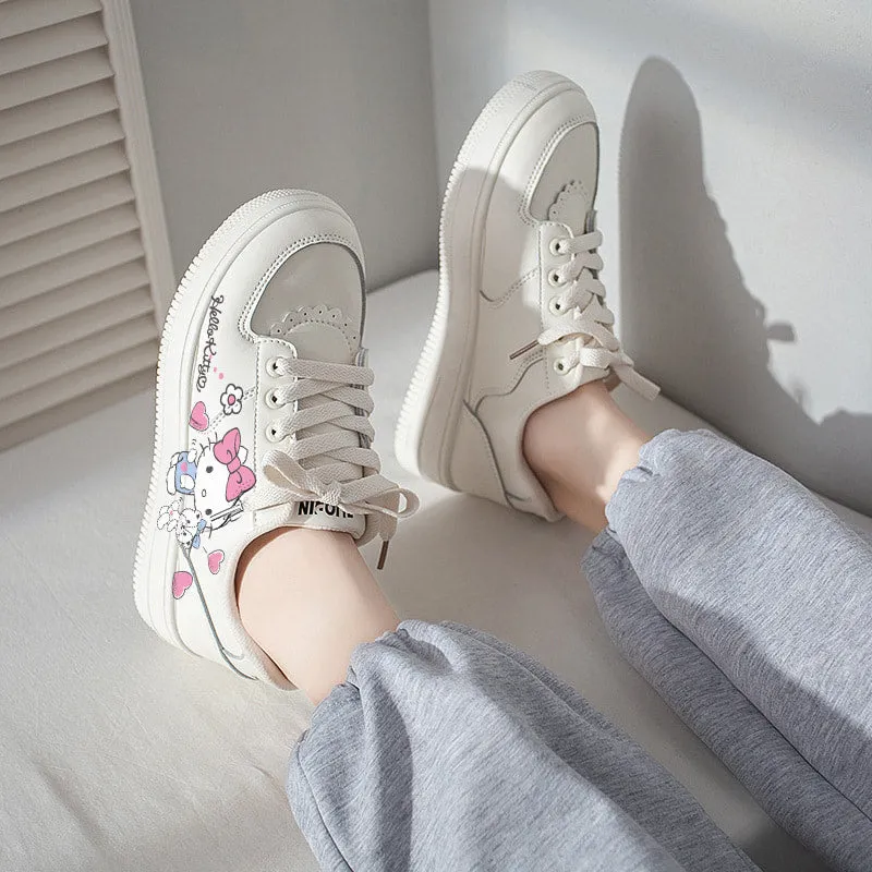 Kawaii White Hello Kitty Print All-match Sneakers