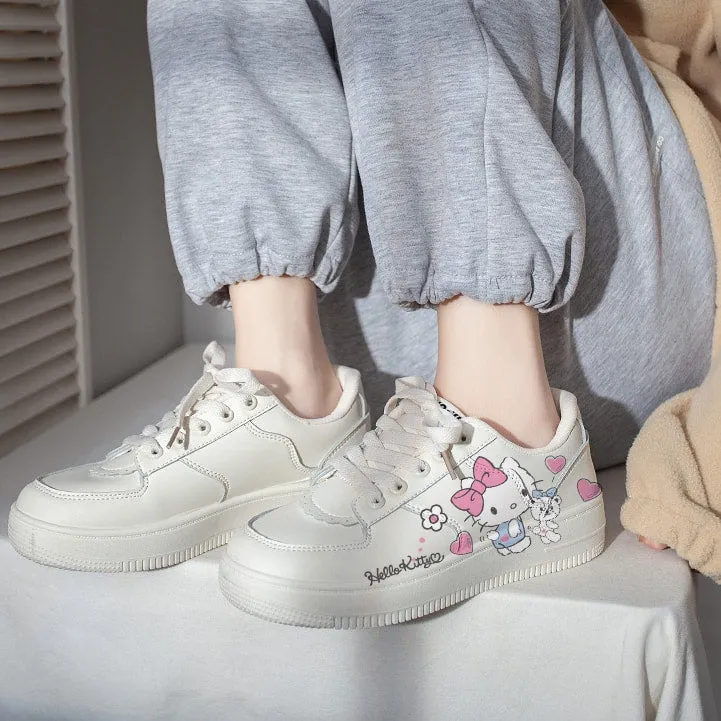 Kawaii White Hello Kitty Print All-match Sneakers