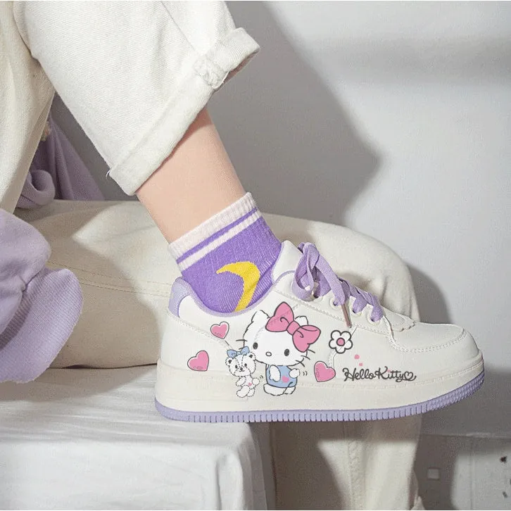 Kawaii White Hello Kitty Print All-match Sneakers