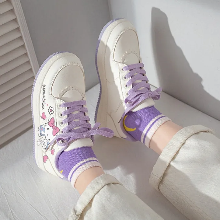 Kawaii White Hello Kitty Print All-match Sneakers