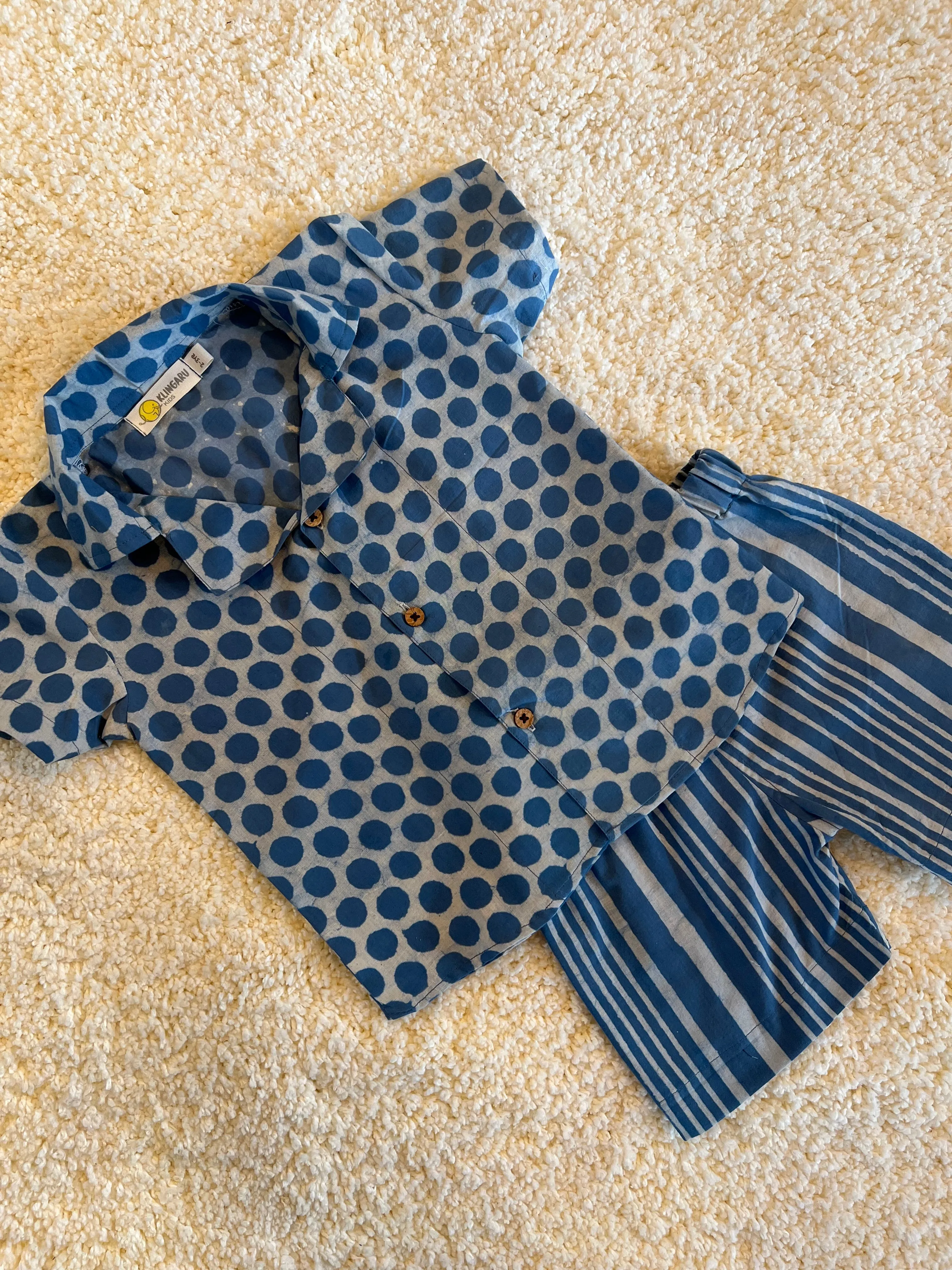 Klingaru Summer Short Set  - Indigo Dabu Polka Dots