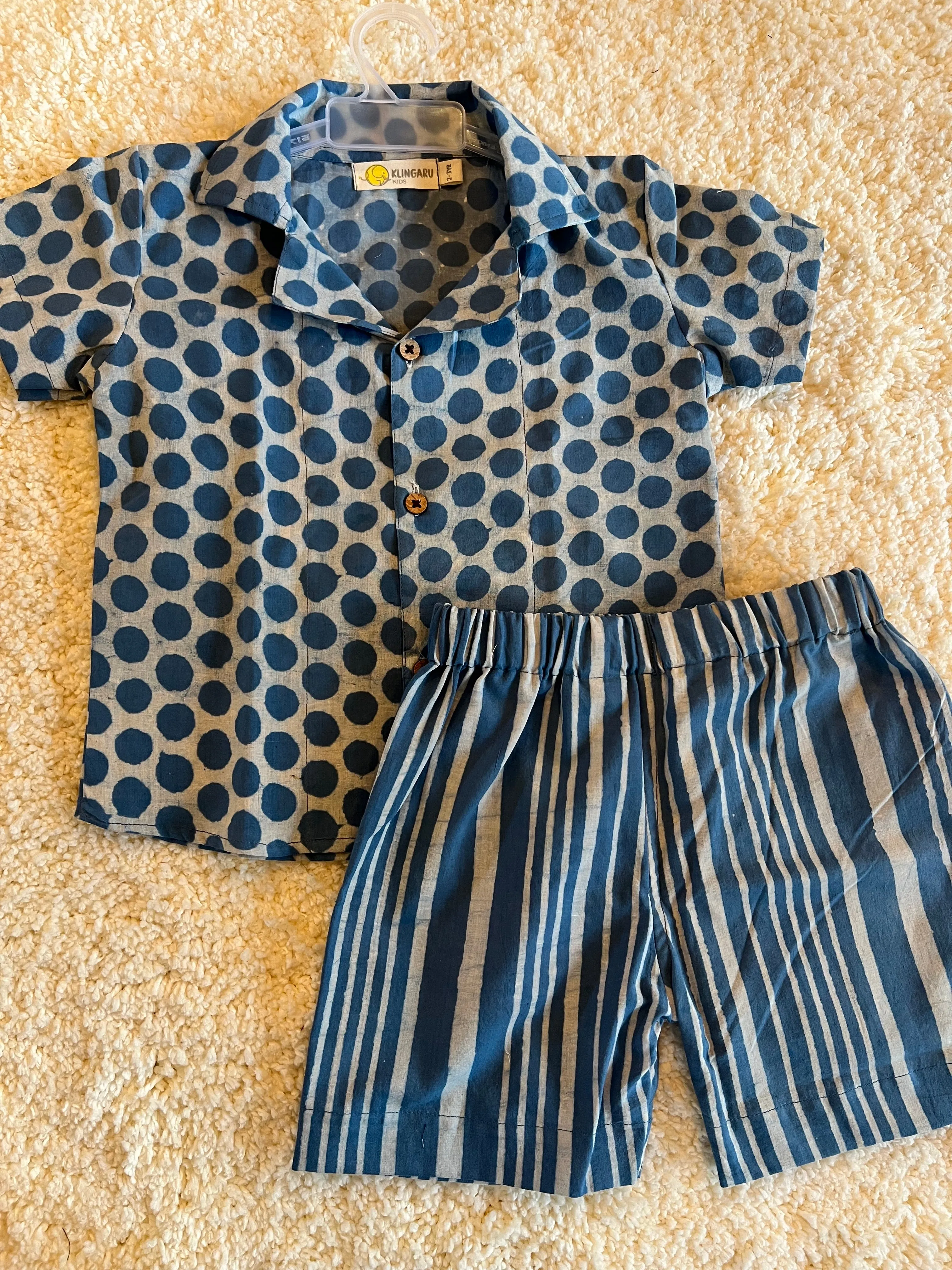 Klingaru Summer Short Set  - Indigo Dabu Polka Dots
