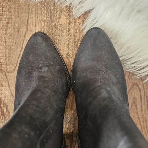 L.A.M.B./LAMB Mojo Block Heel Suede Ankle Boot, 5.5, Black Croc