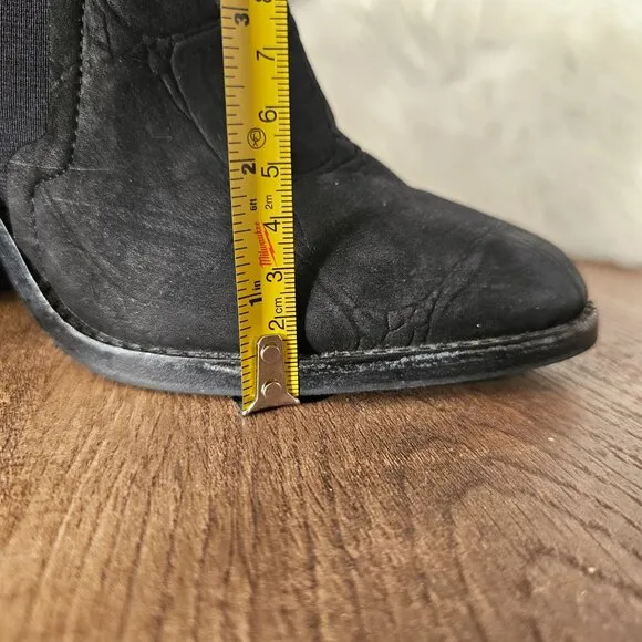 L.A.M.B./LAMB Mojo Block Heel Suede Ankle Boot, 5.5, Black Croc