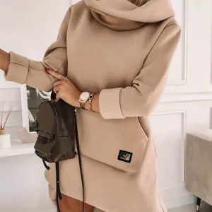 Laura - Stilvolles und Lässiges Herbst Hellbraun Sweatshirtkleid mit Kapuze für Damen