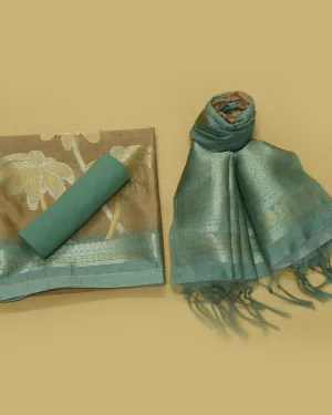 Light Gold Chanderi Blend Woven Unstitched Suit Fabric Set With Chanderi Blend Woven Dupatta