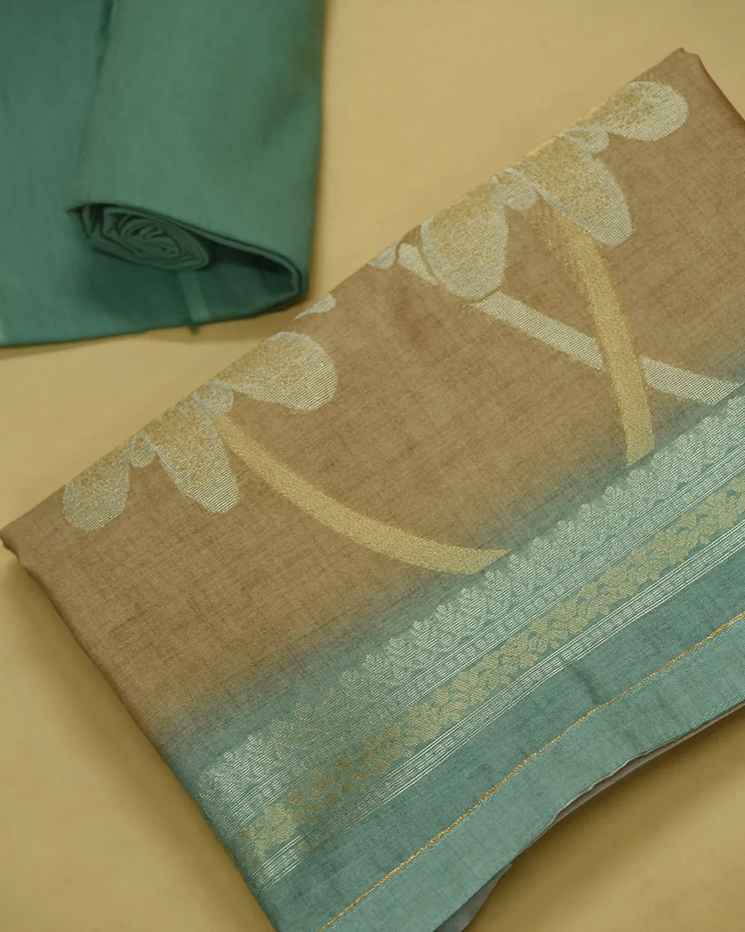 Light Gold Chanderi Blend Woven Unstitched Suit Fabric Set With Chanderi Blend Woven Dupatta