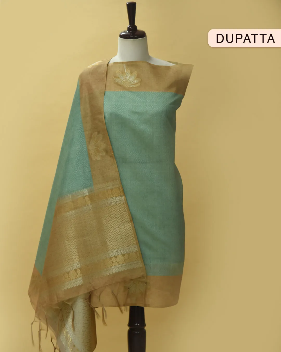 Light Gold Chanderi Blend Woven Unstitched Suit Fabric Set With Chanderi Blend Woven Dupatta