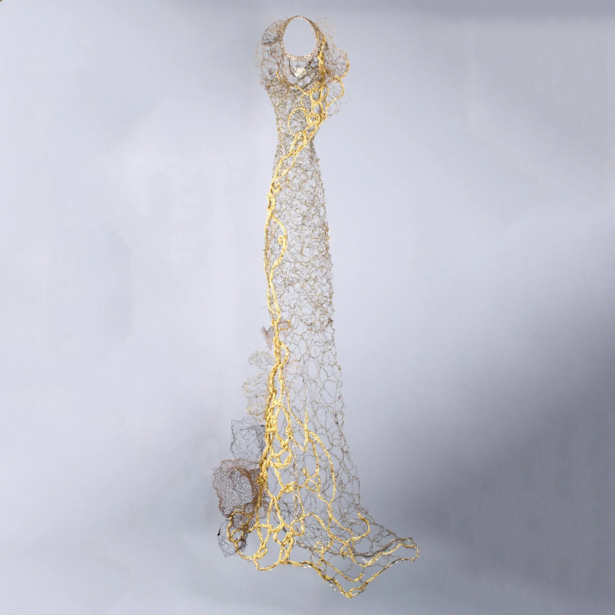 Long Flowing Gold Wire Dress Sculpture ~ Vinea Florentes (Blossoming Vine)