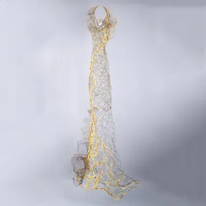Long Flowing Gold Wire Dress Sculpture ~ Vinea Florentes (Blossoming Vine)