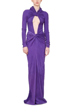 Long Sleeve Suede Keyhole Gown