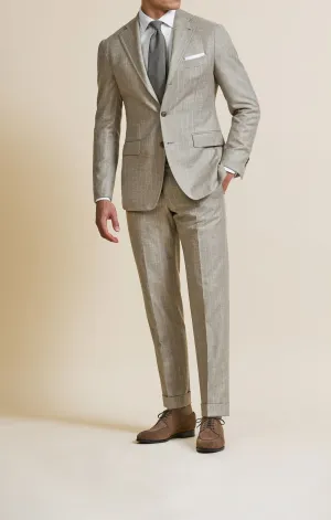 Loro Piana Favola Taupe Merino Wool & Cashmere with Chalk Stripe