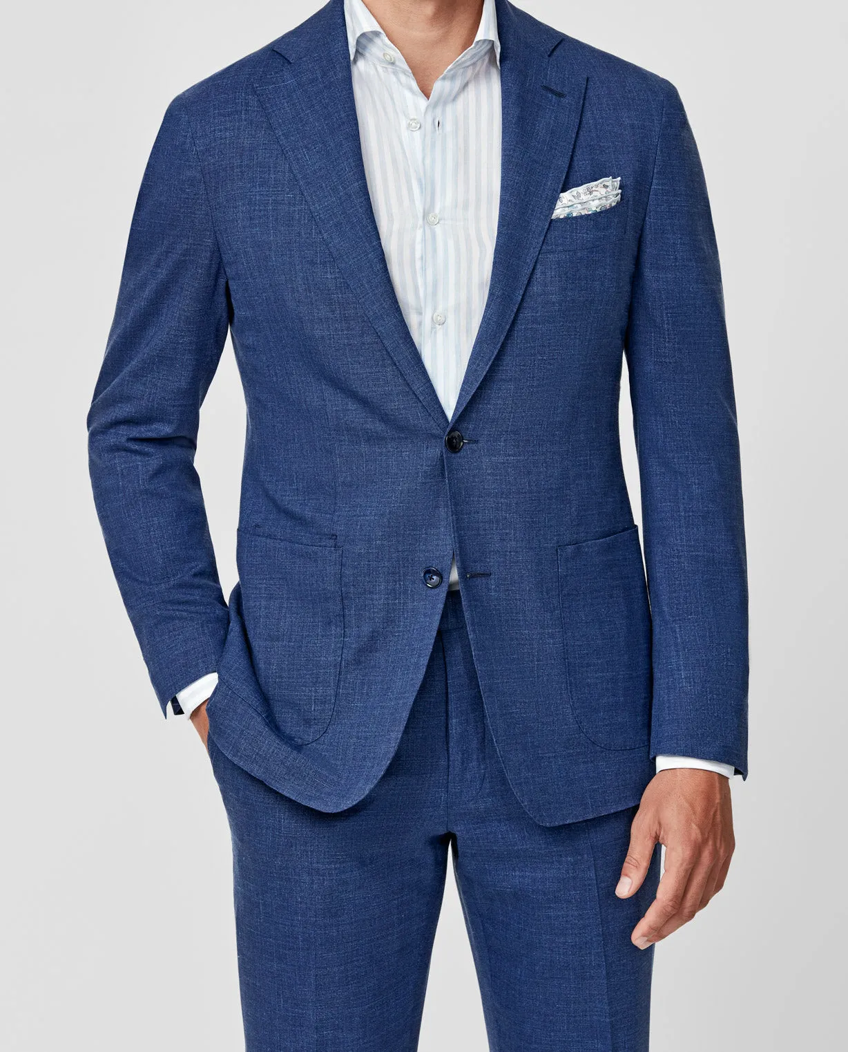 Loro Piana MOVE Royal Blue Stretch Wool, Silk & Linen Plain Tropical Weave