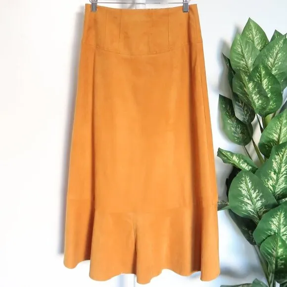 Maeve by Anthropologie Cosima Flounced High Low Skirt Brushed Faux Suede Sz 0