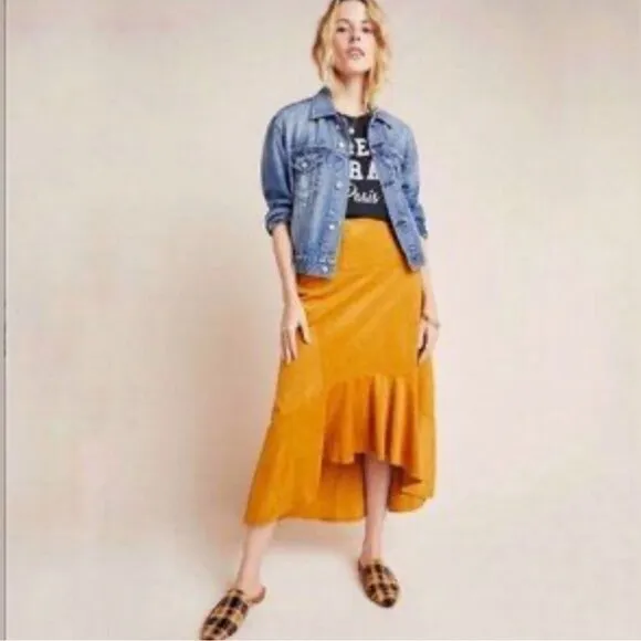 Maeve by Anthropologie Cosima Flounced High Low Skirt Brushed Faux Suede Sz 0