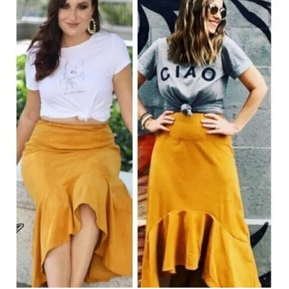 Maeve by Anthropologie Cosima Flounced High Low Skirt Brushed Faux Suede Sz 0