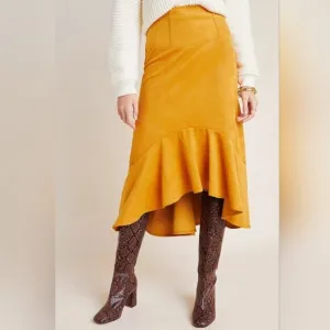 Maeve by Anthropologie Cosima Flounced High Low Skirt Brushed Faux Suede Sz 0