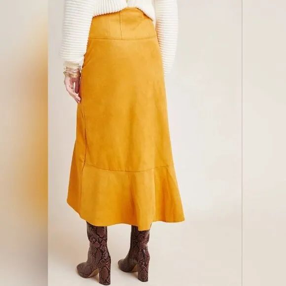 Maeve by Anthropologie Cosima Flounced High Low Skirt Brushed Faux Suede Sz 0