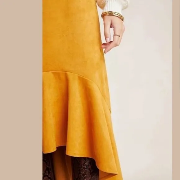 Maeve by Anthropologie Cosima Flounced High Low Skirt Brushed Faux Suede Sz 0