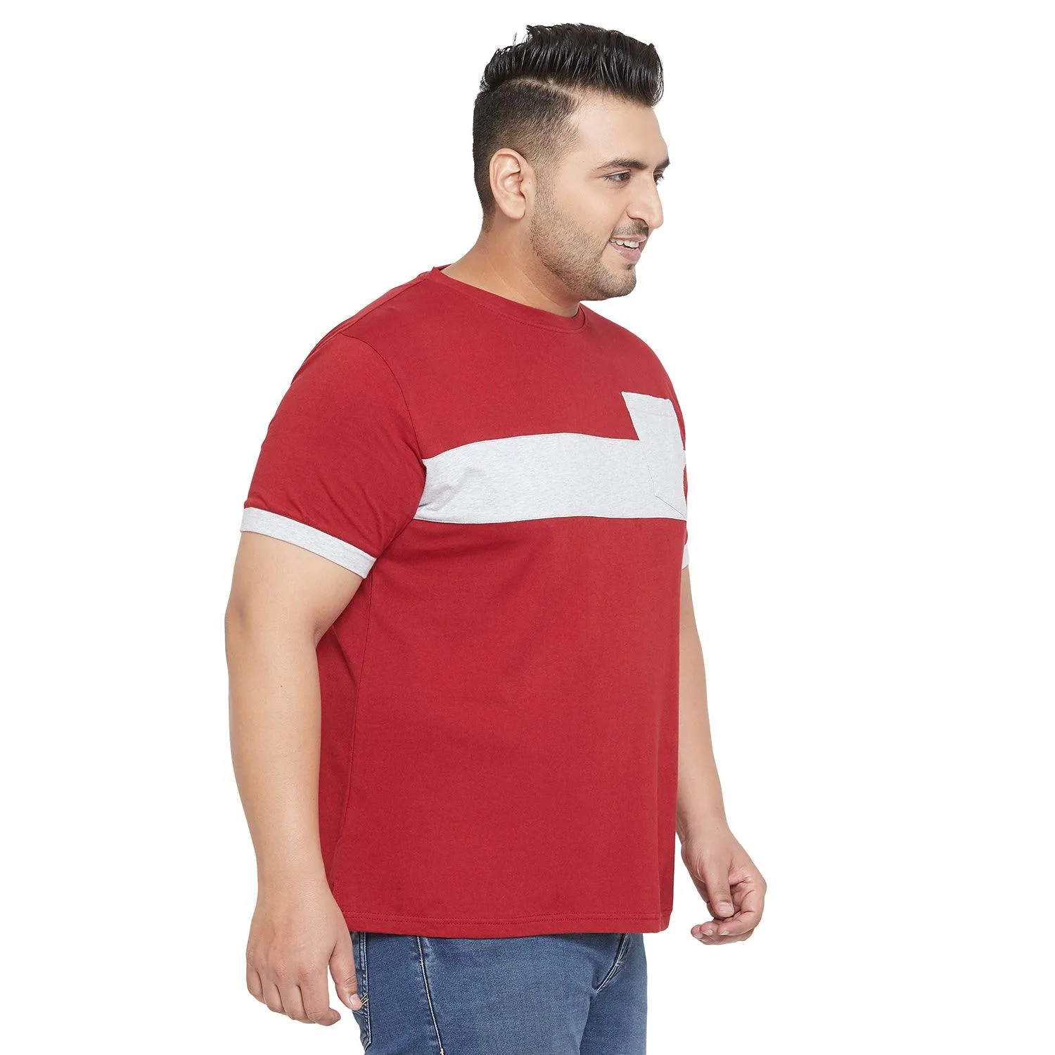 Men Plus Size Ramp Colorblock Round Neck Tshirt
