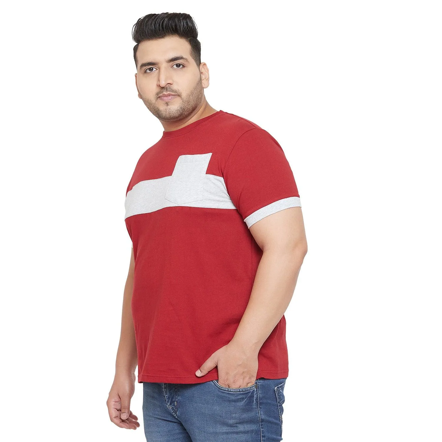 Men Plus Size Ramp Colorblock Round Neck Tshirt