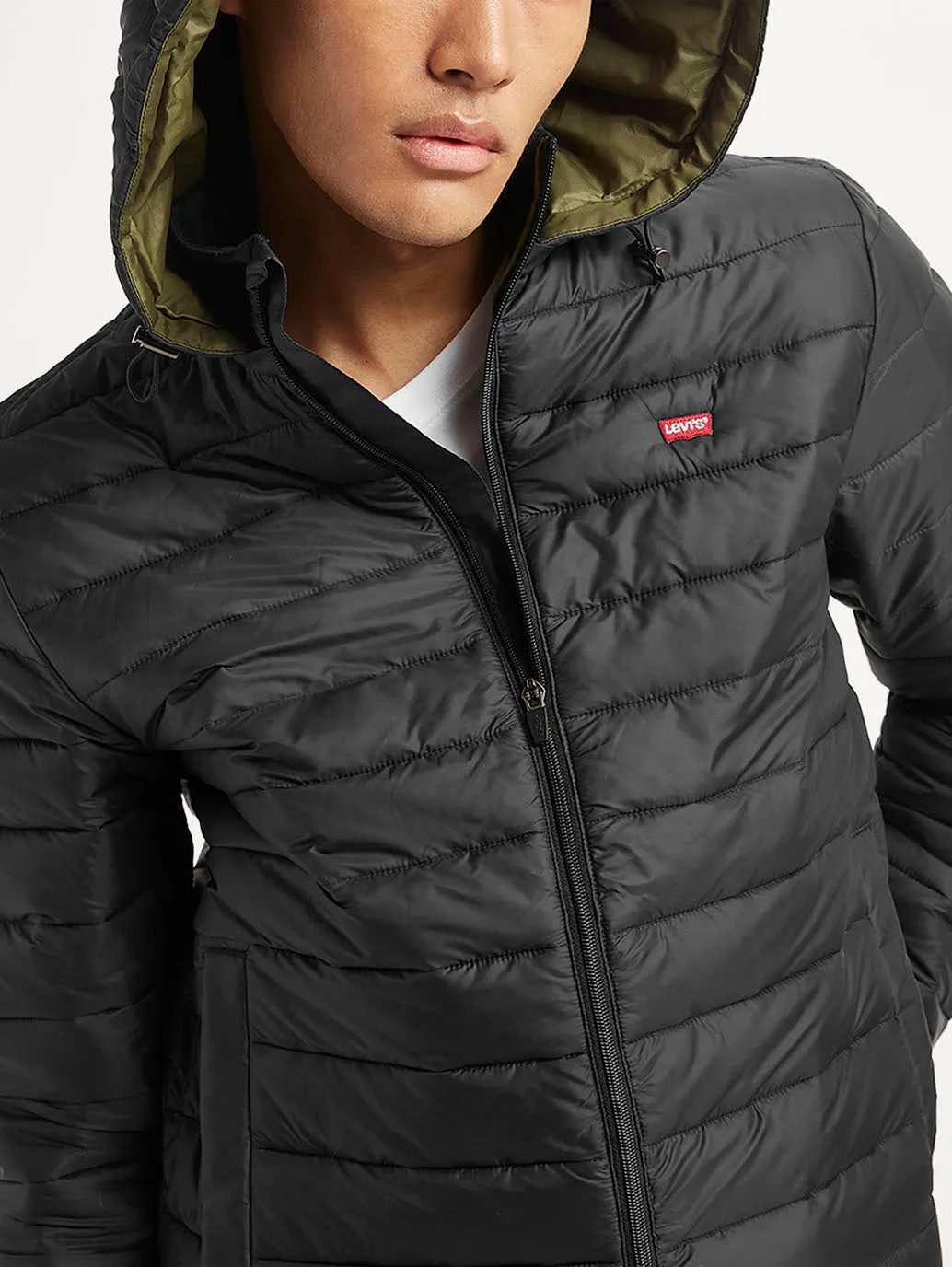 Men's Quilted Black Hooded Puffer Jacket