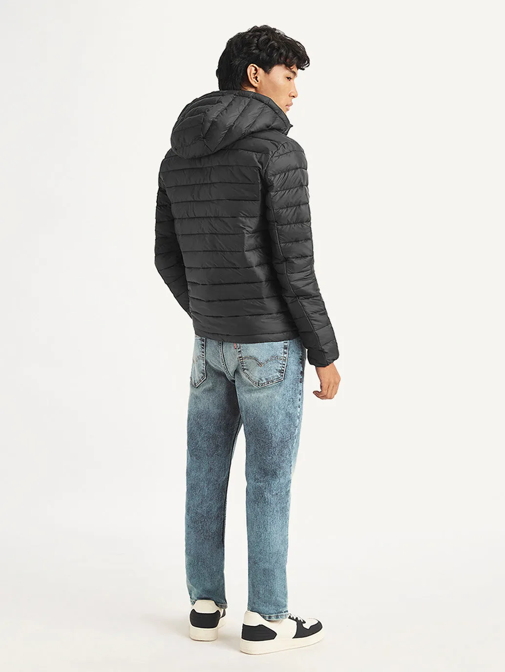 Men's Quilted Black Hooded Puffer Jacket