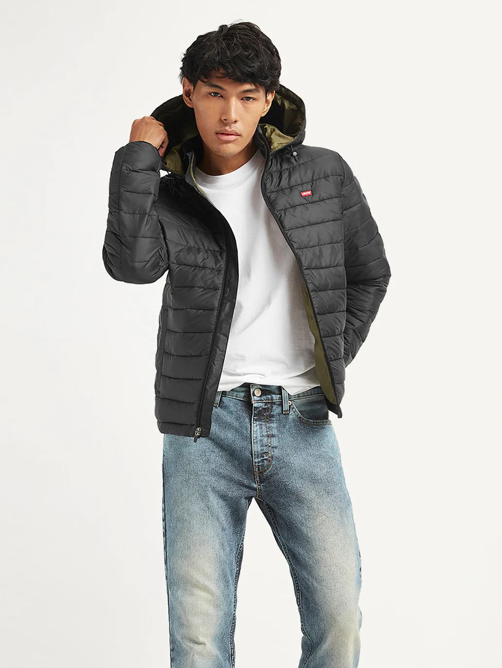 Men's Quilted Black Hooded Puffer Jacket